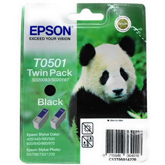 EPSON T0501 T050 CARTUCCIA ORIGINALE NERO STYLUS COLOR 400/600 PHOTO 750 [2 PZ]