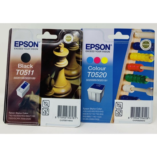 EPSON T051+T052 CARTUCCIA ORIGINALE NERO+COLORE STYLUS COLOR 740/760/800/850/860 [A BOX]