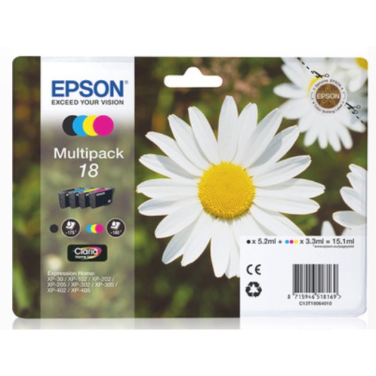 EPSON T1806 MULTIPACK ORIGINALE PER XP-225/XP-302/XP-305/XP-312/XP-315/XP-322 [NO BOX]