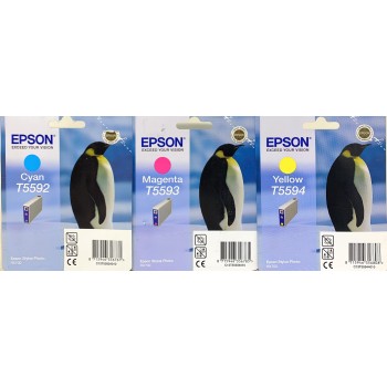 EPSON T5592 T5593 T5594 ORIGINALE CIANO MAGENTA GIALLO STYLUS PHOTO RX700 [X 3PZ]