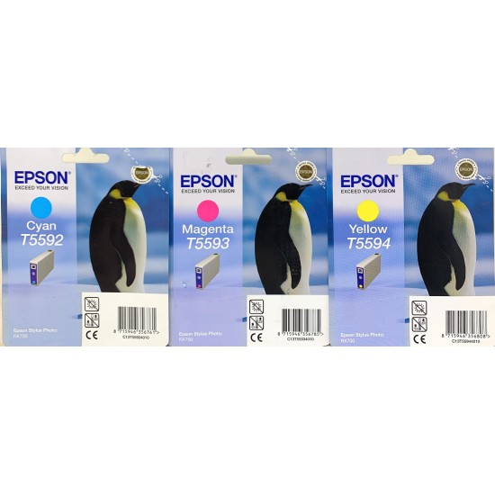 EPSON T5592 T5593 T5594 ORIGINALE CIANO MAGENTA GIALLO STYLUS PHOTO RX700 [X 3PZ]