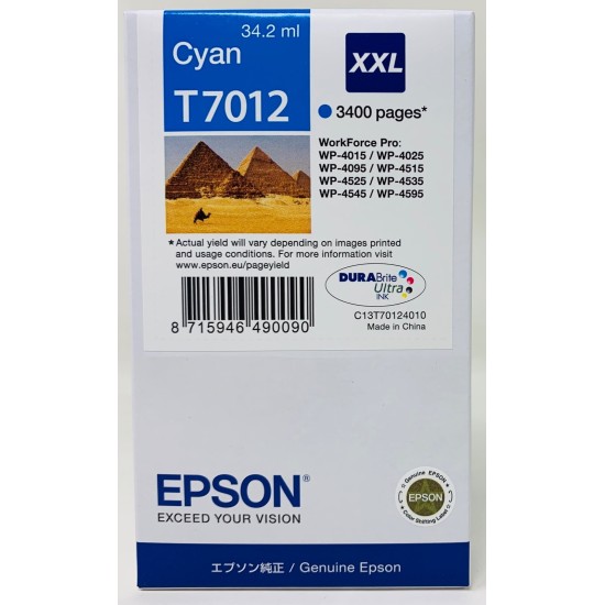 EPSON T7012 CARTUCCIA ORIGINALE CIANO XXL WORKFORCE PRO WP-4015/4025/4515 [A BOX]