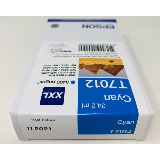 EPSON T7012 CARTUCCIA ORIGINALE CIANO XXL WORKFORCE PRO WP-4015/4025/4515 [A BOX]