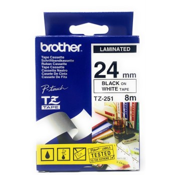BROTHER TZ-251 NASTRO NERO SU BIANCO (24mmX8mt) P-TOUCH 550/2450/2460/9600/P900W