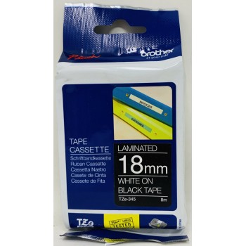 BROTHER TZe-345 NASTRO ORIGINALE BIANCO SU NERO 18mmX8mt P-TOUCH 500/1800/2500PC