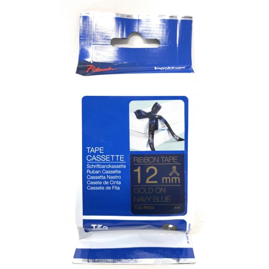 BROTHER TZe-RN34 NASTRO ORIGINALE ORO SU NAVY BLUE 12mmX4mt P-TOUCH 500/1800/250