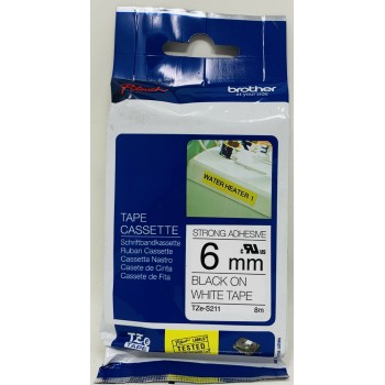BROTHER TZe-S211 NASTRO ORIGINALE NERO SU BIANCO (6mmX8mt) P-TOUCH 300/500/1000