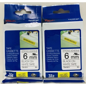 BROTHER TZe-S211 NASTRO ORIGINALE NERO SU BIANCO 6mmX8mt P-TOUCH 300/500/1000 X2